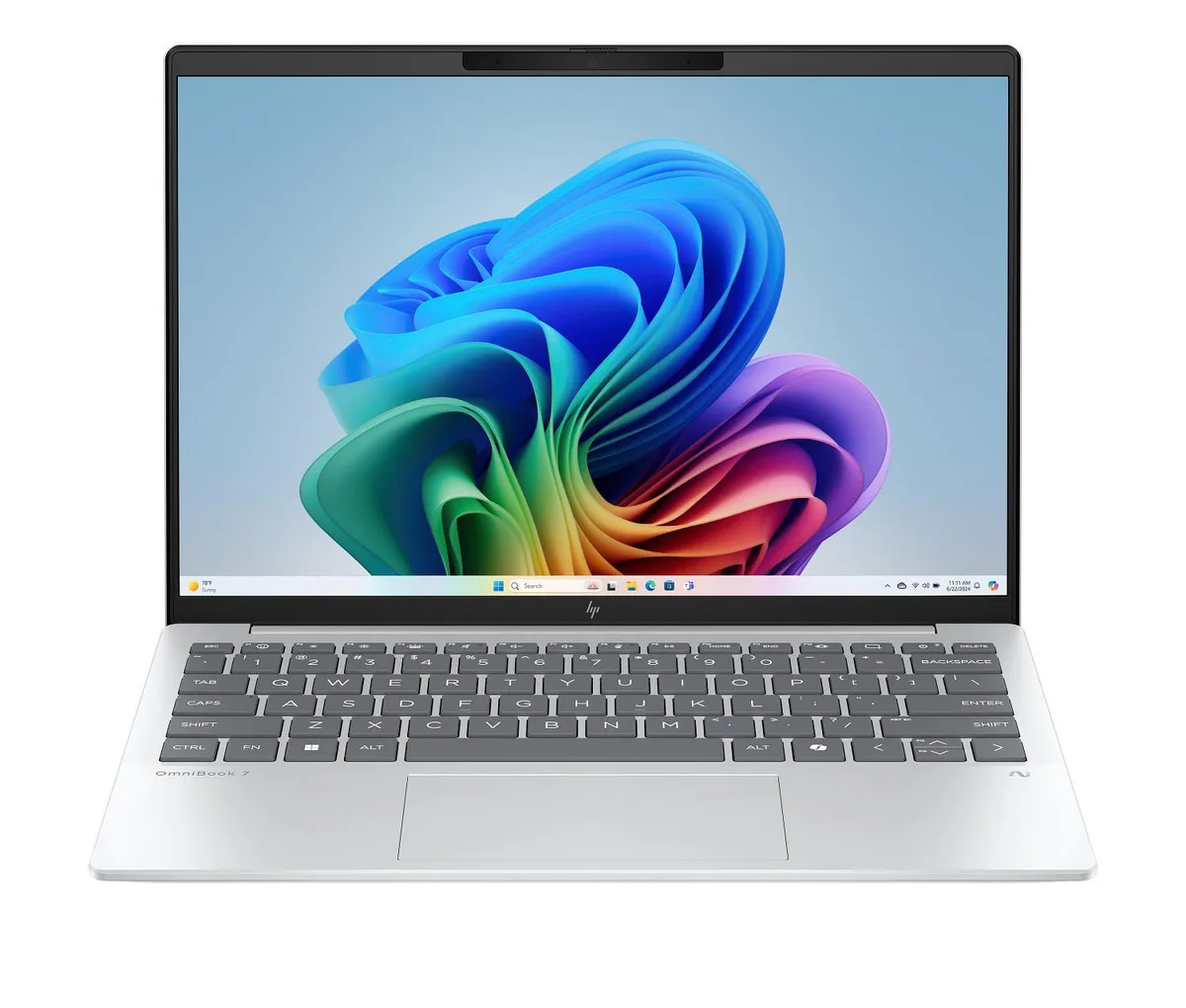 Thin glacier-silver aluminium laptop, 13.3 inch micro-edge display, weighs 2.2 lb