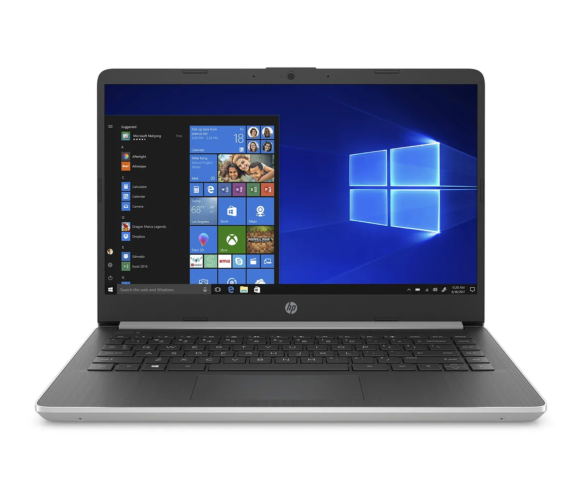 Silver 14-inch clamshell laptop with thin screen bezels