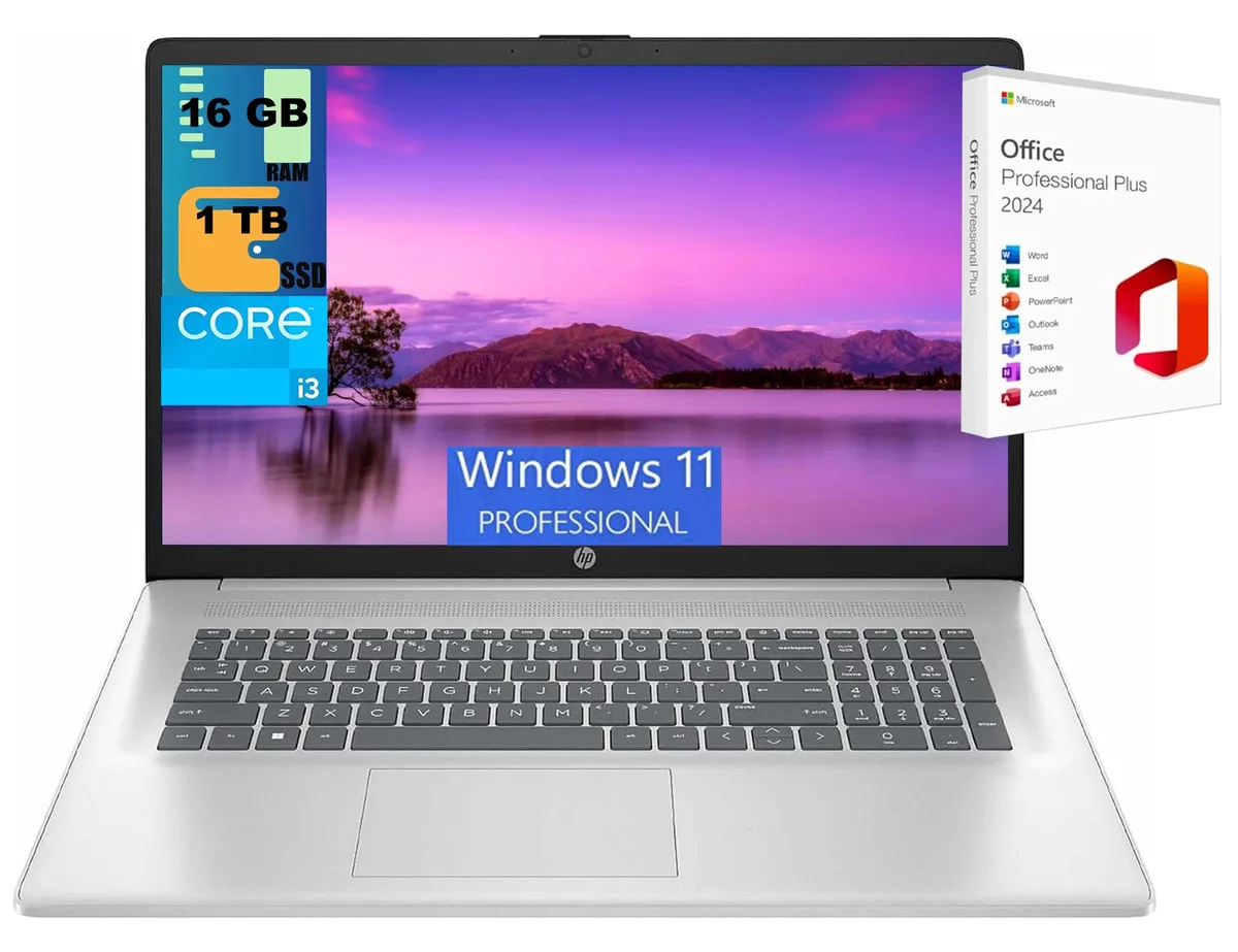 HP HP 17 laptop Intel Core i3-N305 17.3" HD+ 16GB DDR4 512GB PCIe SSD Windows 11 Pro — photo du produit