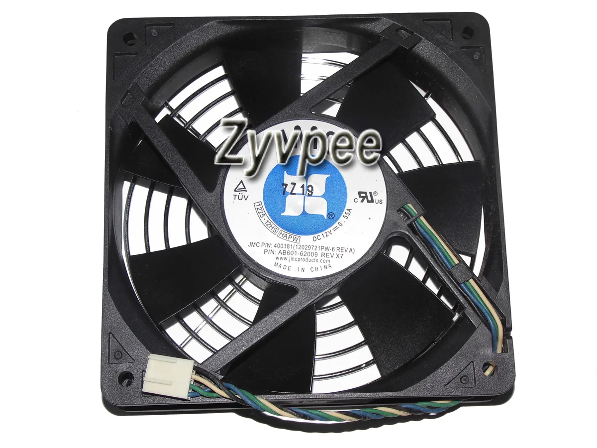 Black 120mm square CPU cooling fan with four-wire connector