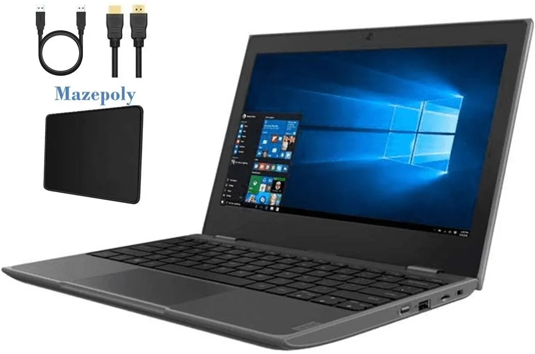 Black Lenovo 11.6 inch laptop closed showing matte finish and compact form