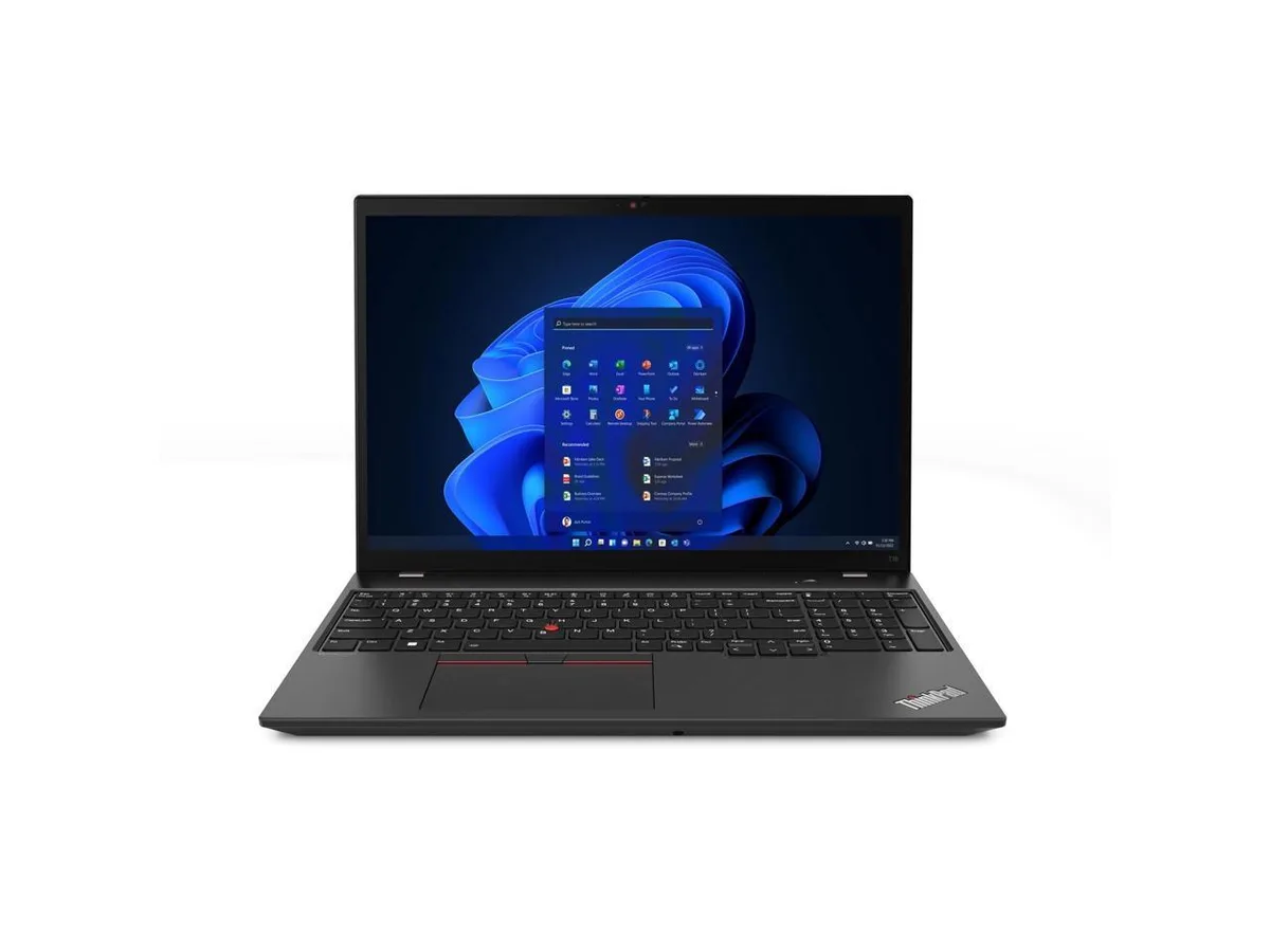 Grey Lenovo ThinkPad T16 laptop closed, 16 inch non-touch display, matte finish