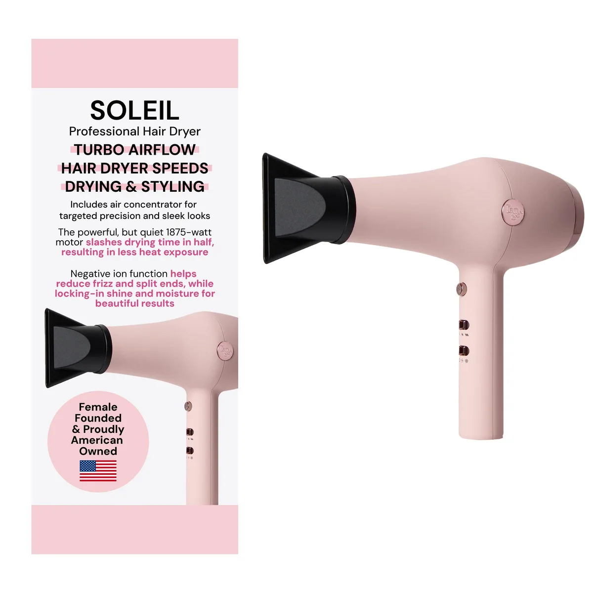  L'ANGE HAIR Soleil Professional Hair Dryer 2516-2517 Blush 1875W — product photo