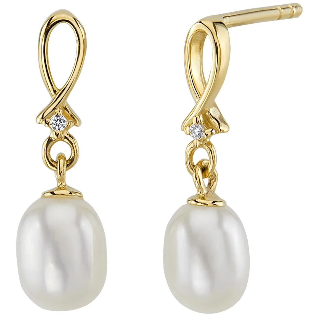 Oravo Oravo 14K Yellow Gold Freshwater Pearl Infinity Swirl Drop Earrings 7.0 mm — vörumynd