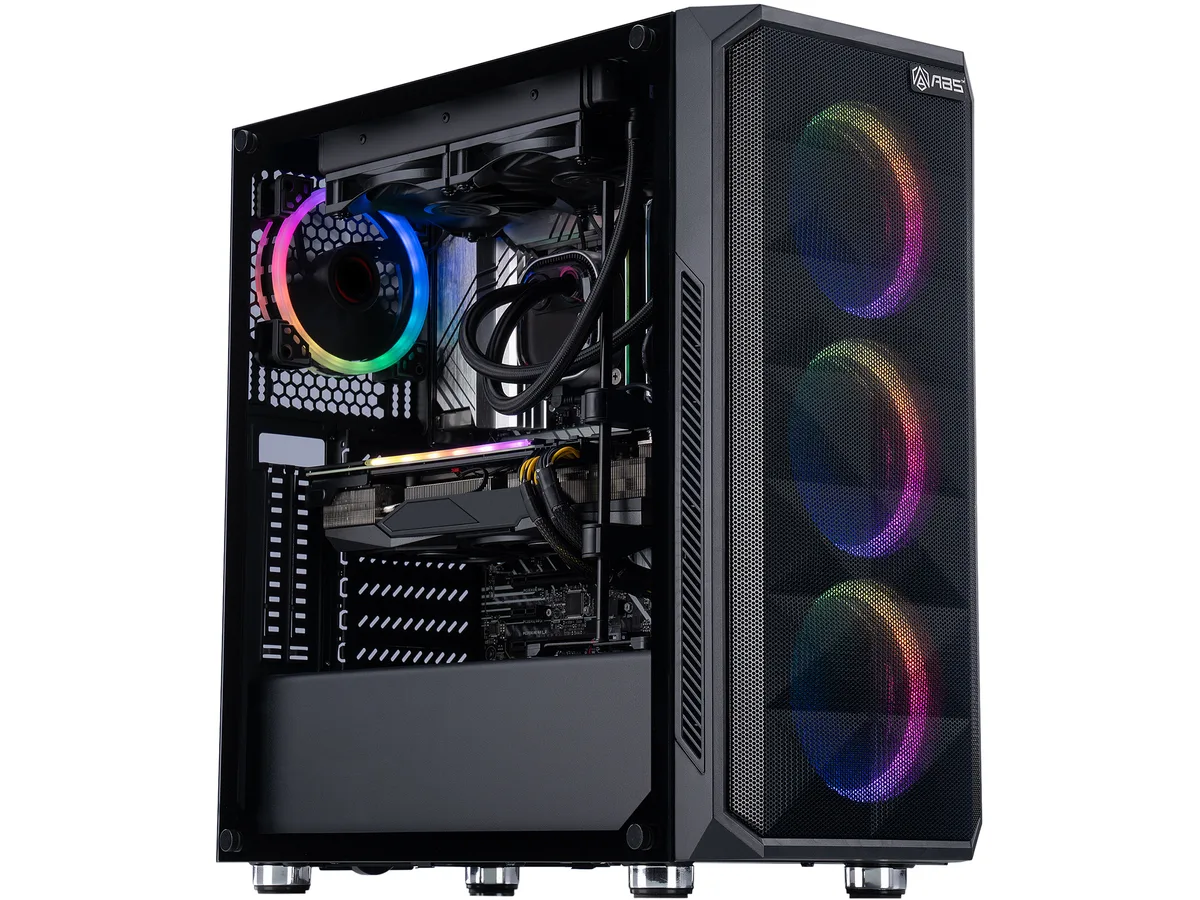 Mid-tower gaming PC in Rosewill Spectra D100 case with RGB liquid cooler and four RGB fans