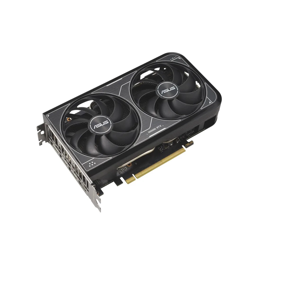 Black dual-fan graphics card with compact shroud