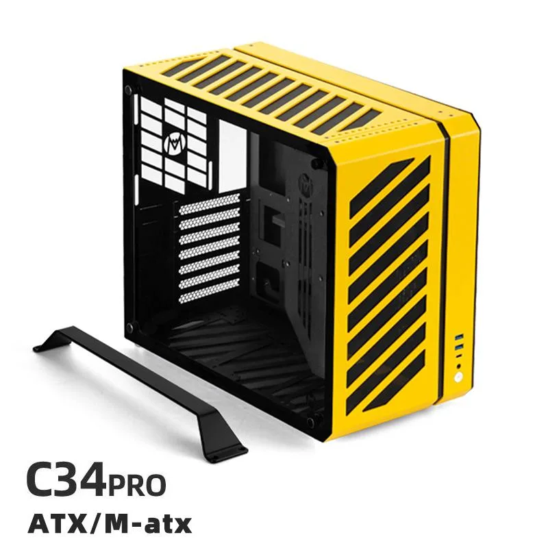 Mechanic master Mechanic master C34Pro side penetrating 360 water-cooled EATX aluminum alloy case Yellow — product photo