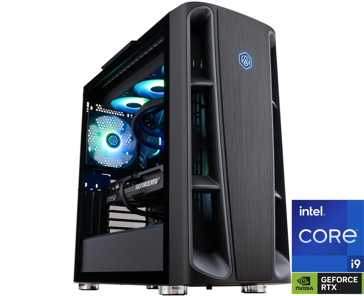Black ABS Kaze II Aqua mid-tower with 360mm liquid cooler visible through glass side panel