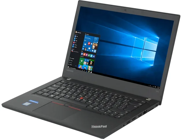 Black Lenovo ThinkPad T470 clamshell laptop, 14 inch matte screen, compact business chassis