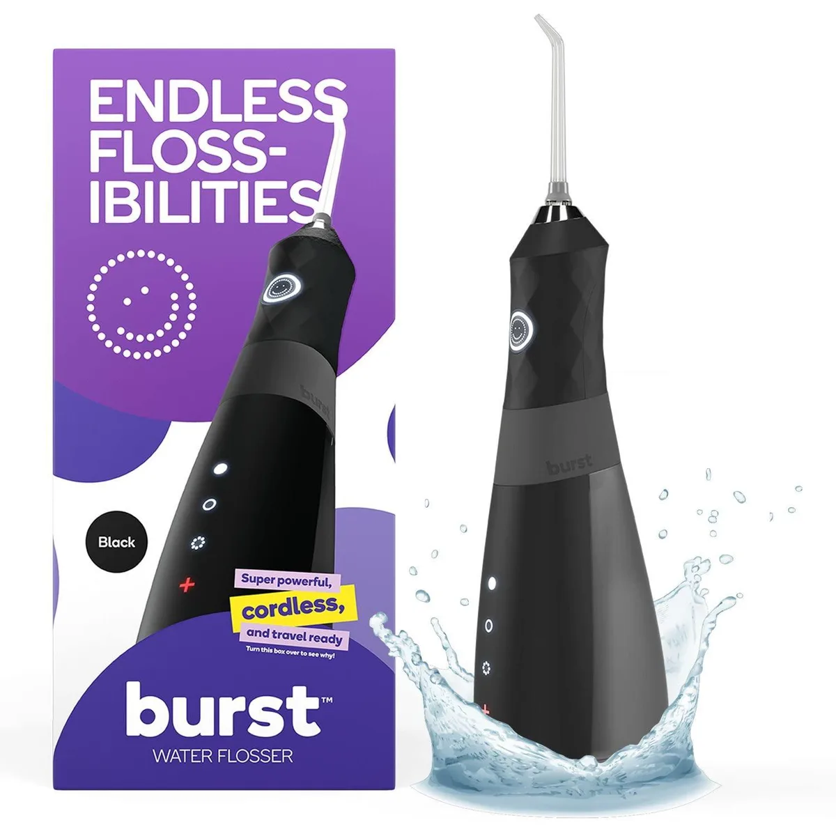  Burst HH52006-WHE Oral Care Water Flosser Black 3 Modes 110ml 80-Day Battery 360° Tip — foto del prodotto