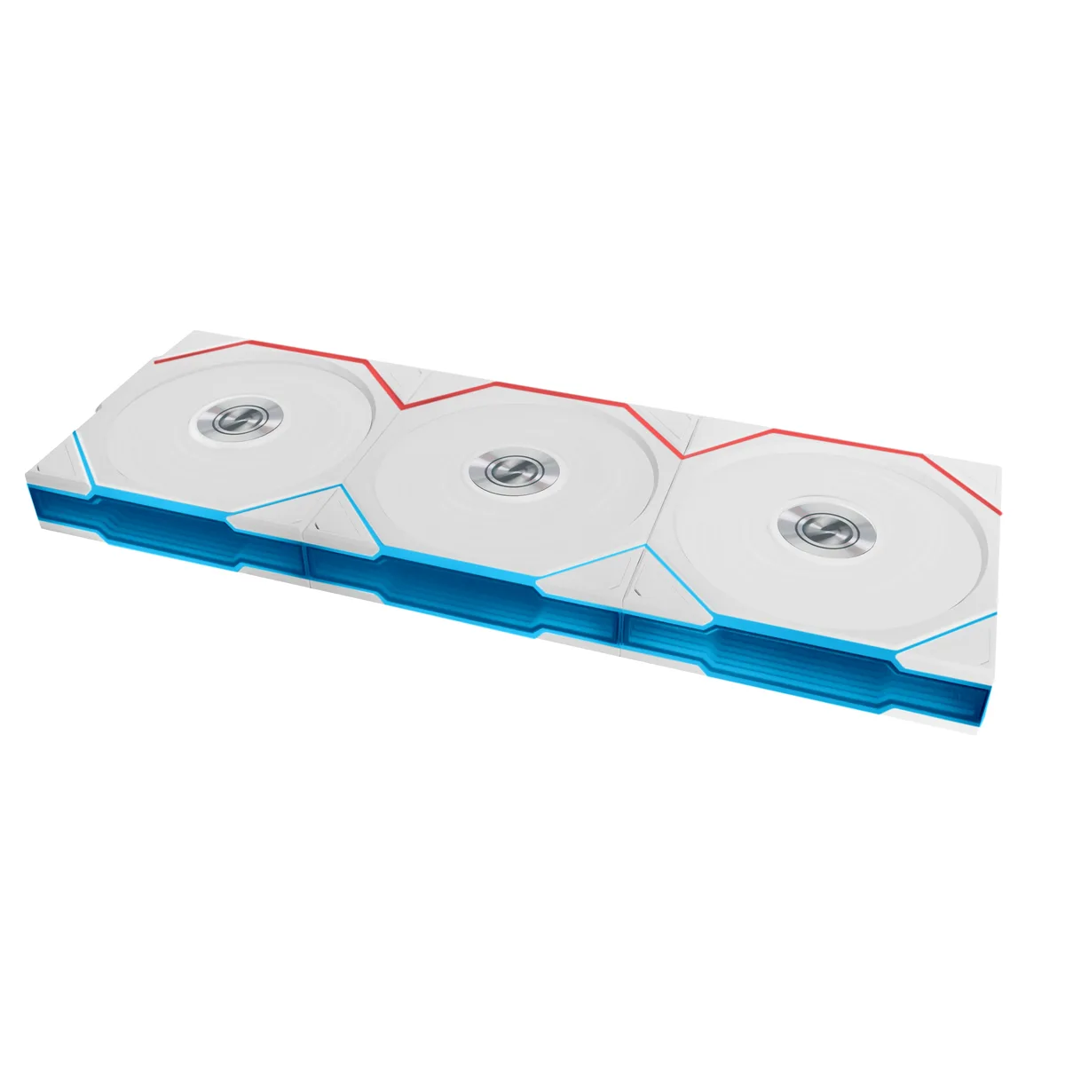 Three white 120mm case fans with wireless controller