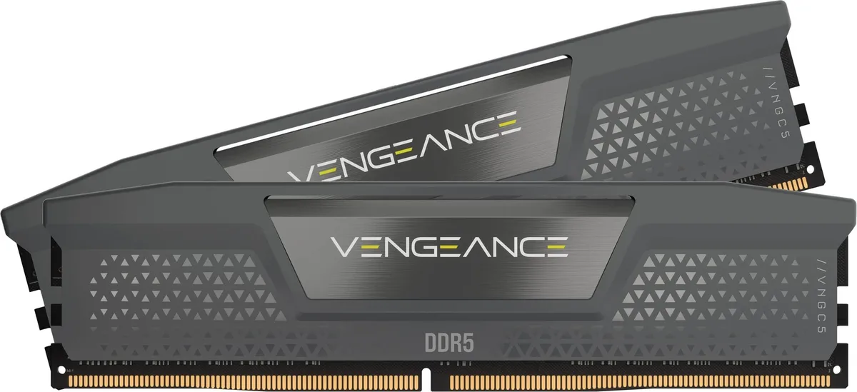 Two grey aluminium heatspreader DDR5 modules side by side