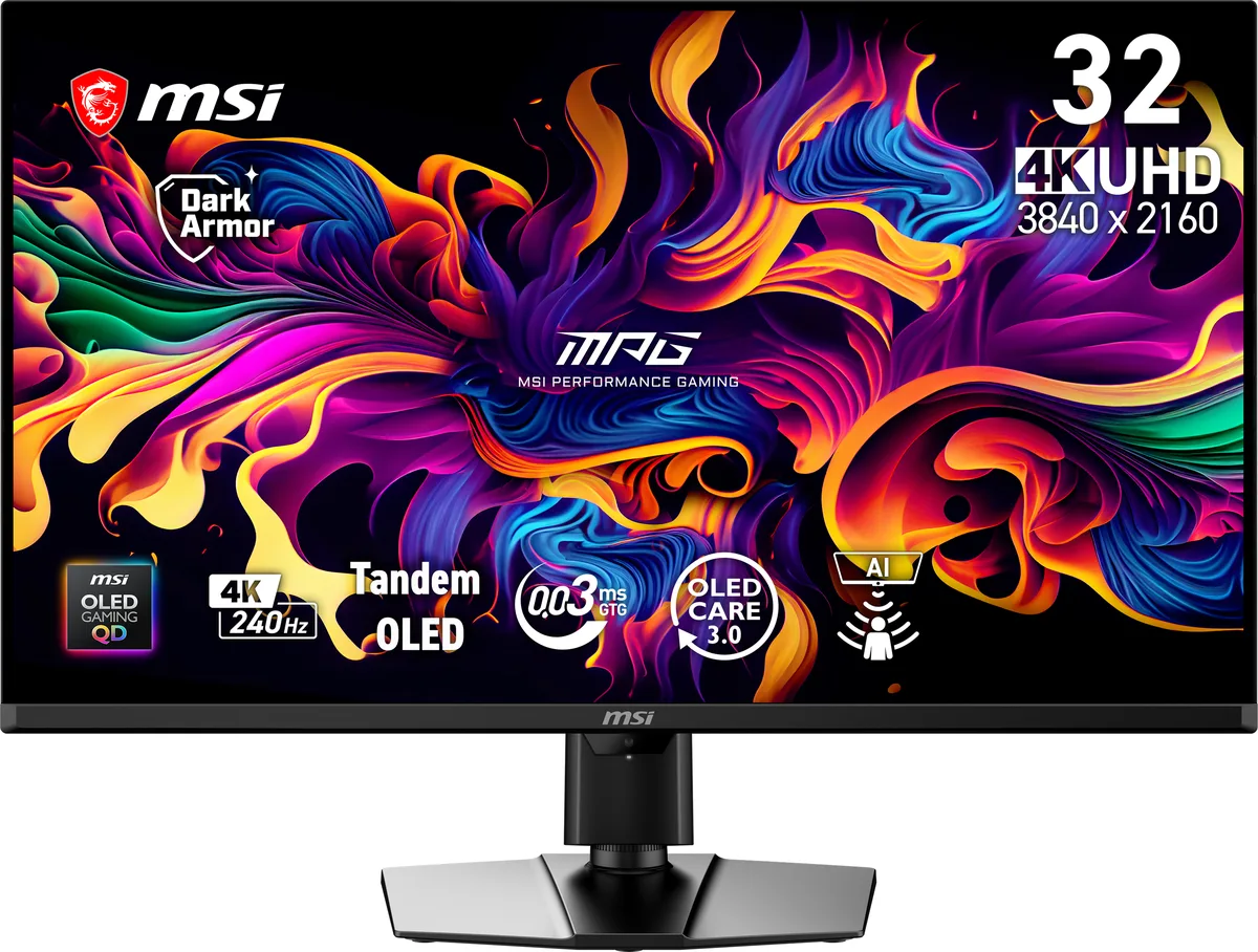 31.5 inch 4K QD-OLED gaming monitor with ultrathin bezel and adjustable stand