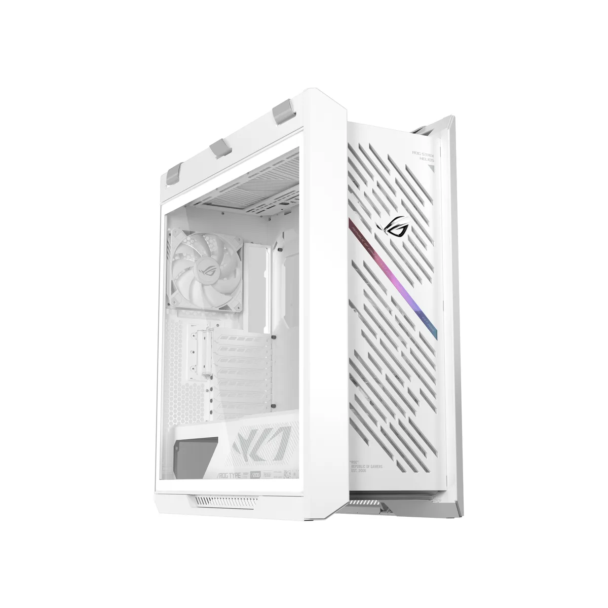 White mid-tower case with aluminum diamond-grille front and dual tempered glass side panels