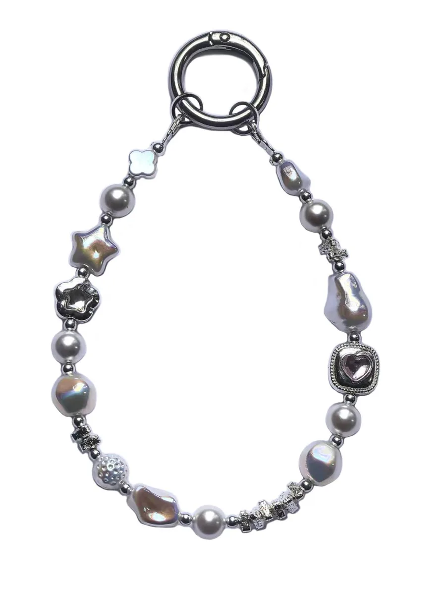  Generic Bpwl-001 Baroque Pearl Crystal Beaded Phone Wrist Strap Bracelet 9.85 Inches — foto produk