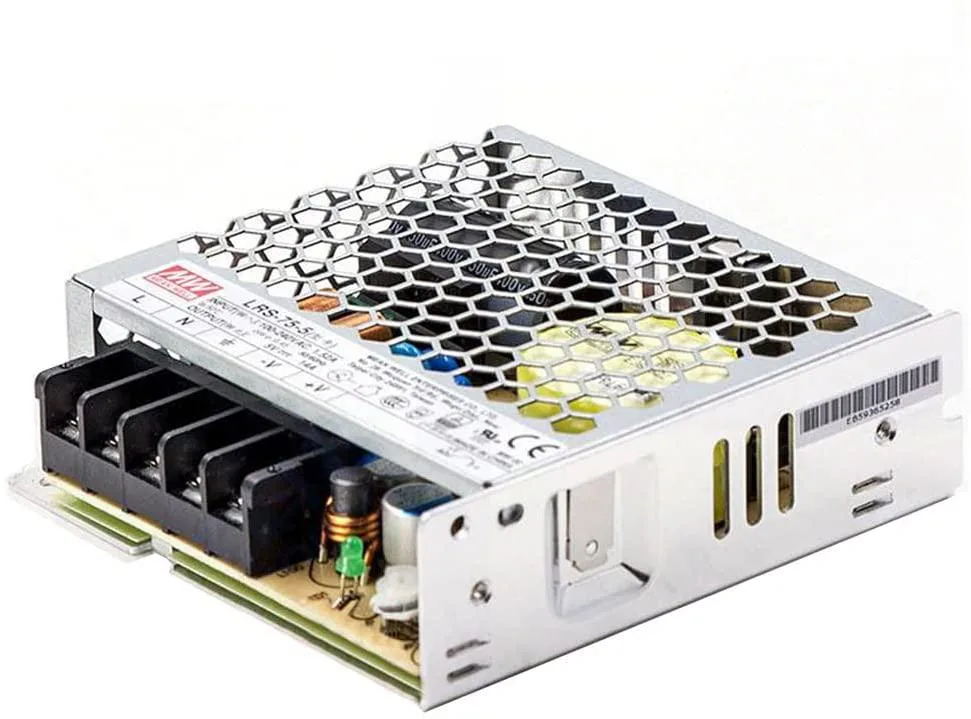 Enclosed metal power supply unit with screw terminals and LED indicator