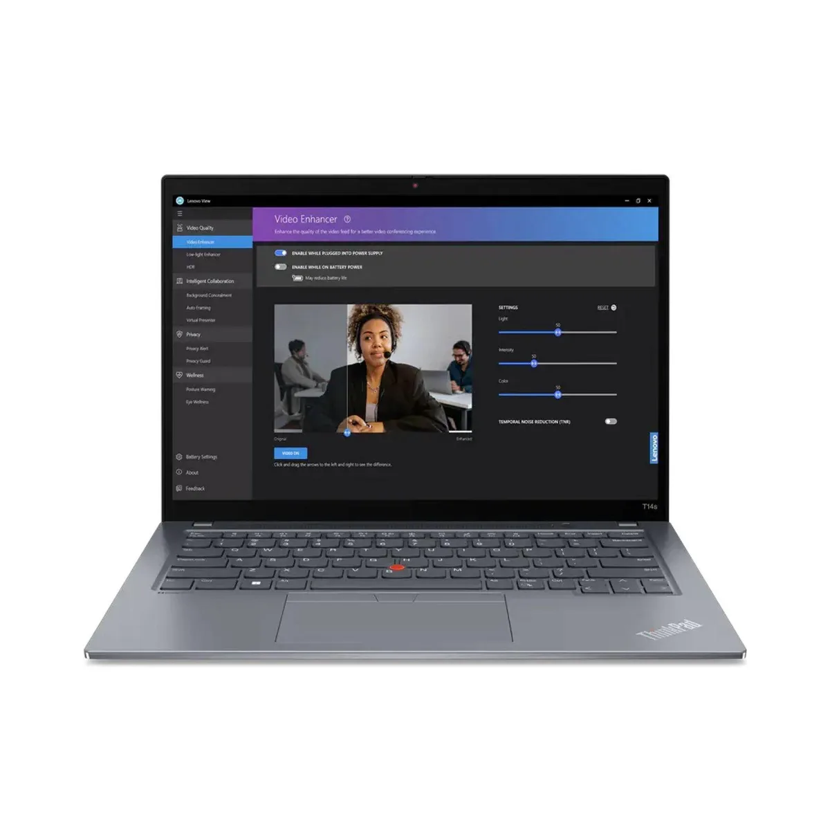 Silver 14 inch laptop with thin bezels and matte finish