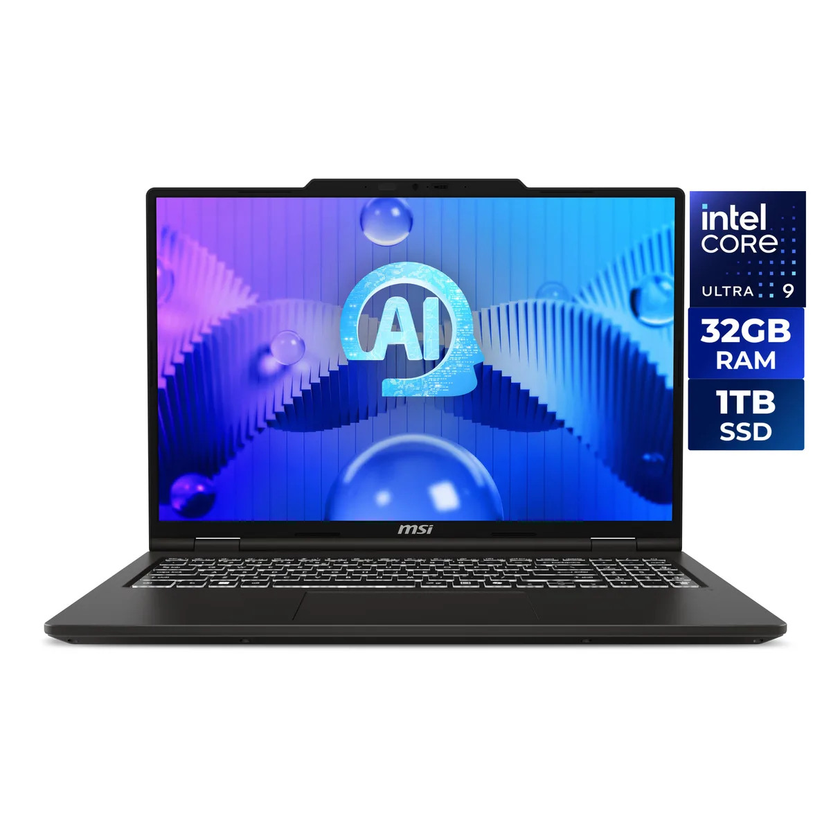 Solid gray 16-inch thin-and-light laptop with touchscreen display, 180-degree hinge open