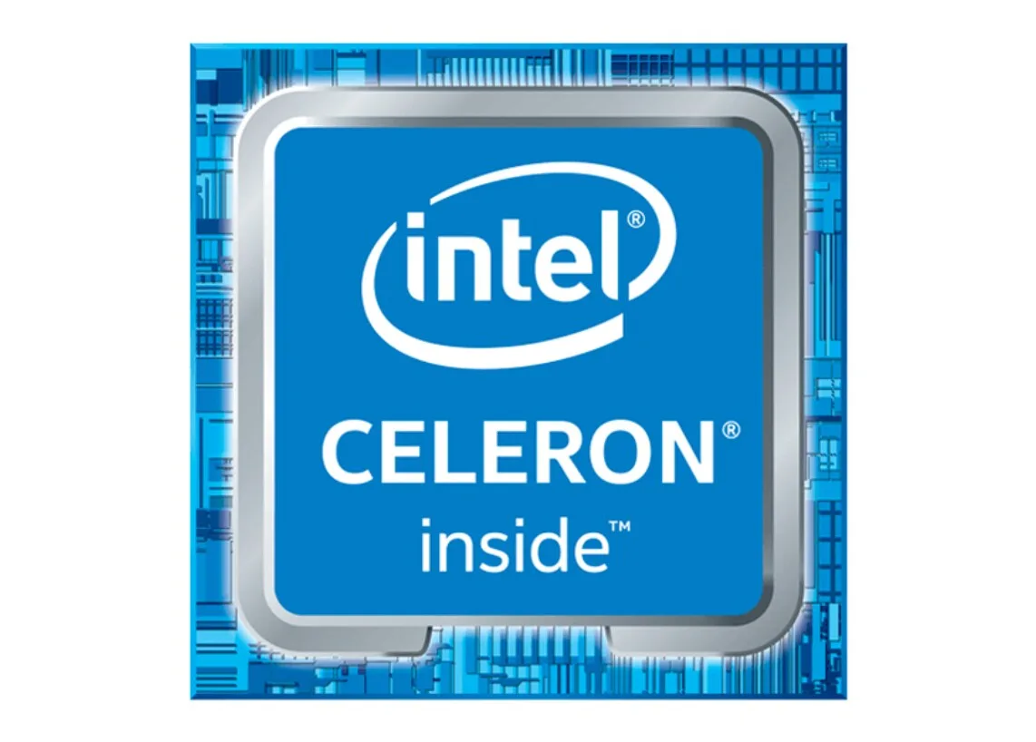 Small square CPU in matte green with gold contacts and silver heat spreader marked Intel Celeron G3900