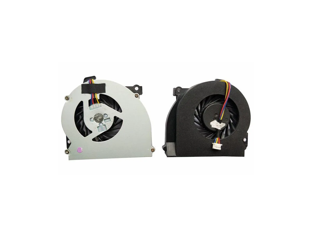 Small black laptop CPU cooling fan with plastic frame and wire connector