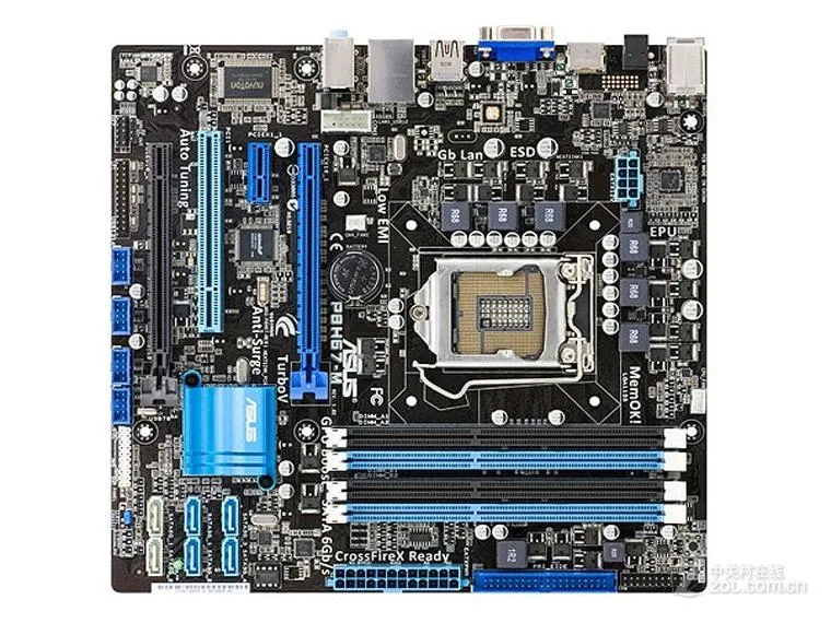 Green rectangular Micro ATX motherboard with silver CPU socket and black memory slots