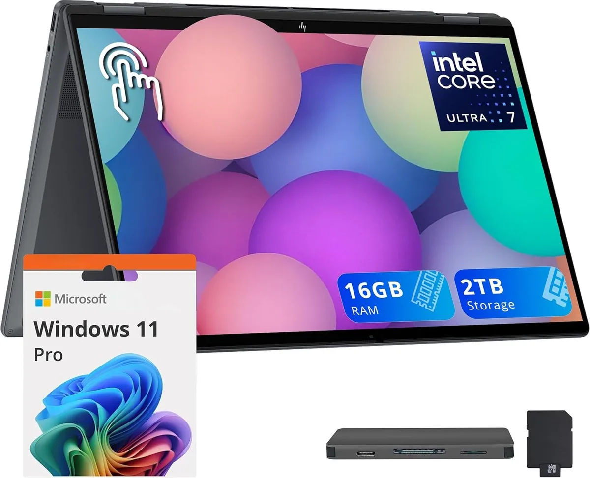 HP HP OmniBook X Flip 16.0" 2-in-1 laptop Ultra 7 256V 16GB 1TB + 1TB Docking Station Set Gray — תמונת המוצר
