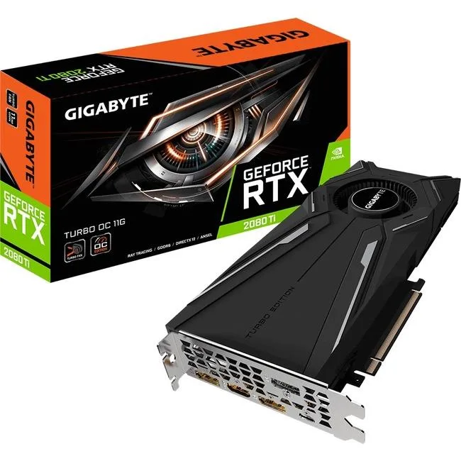 Gigabyte RTX 2080 Ti Turbo OC graphics card with blower cooler and metal backplate