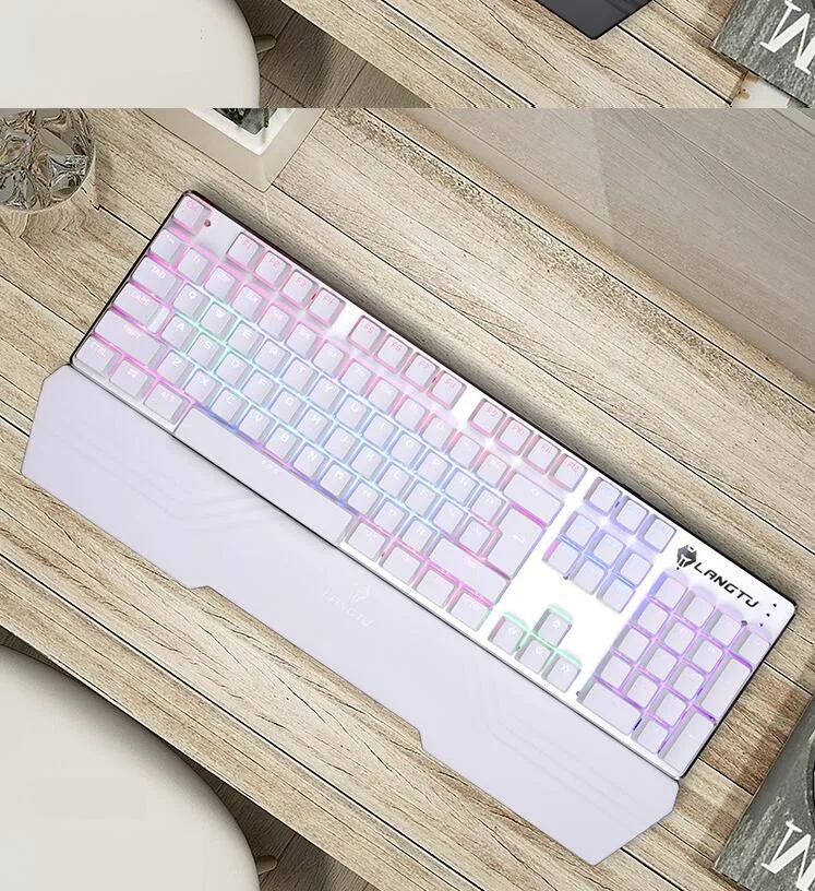 Corn Electronics Corn Electronics G700 Mechanical Gaming Keyboard White Red Switch 104 Keys 22 Backlit Modes Magnetic Palm Rest — toote foto