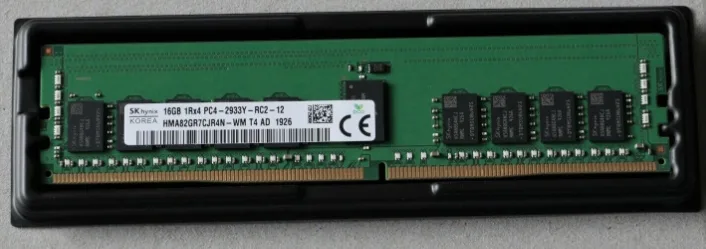 Green 288-pin DDR4 RDIMM module with black DRAM chips