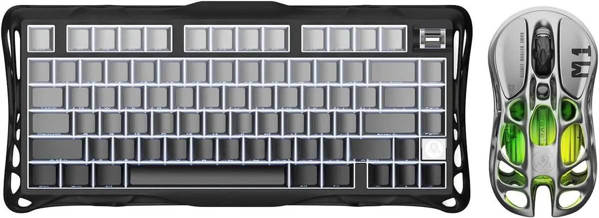 Aluminium-framed 75% wireless keyboard with ergonomic mouse