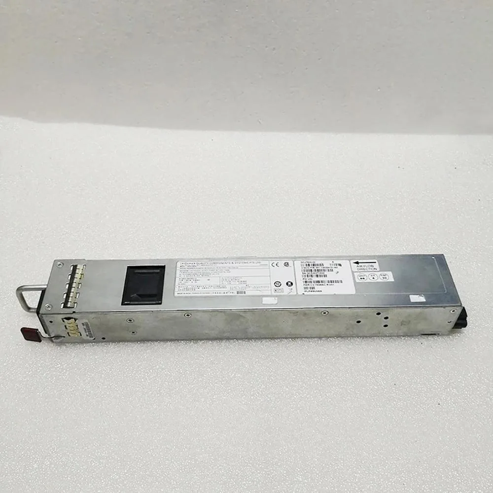 Rectangular ATX power supply unit with metal casing and rear fan grille
