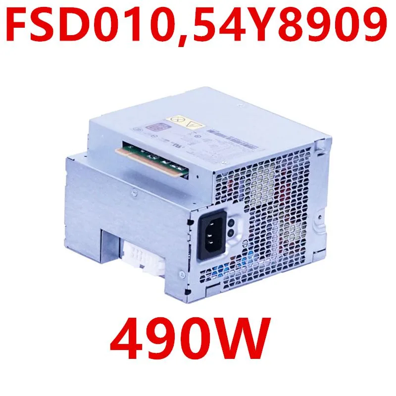 Rectangular silver metal ATX power supply unit with rear fan grille and side label