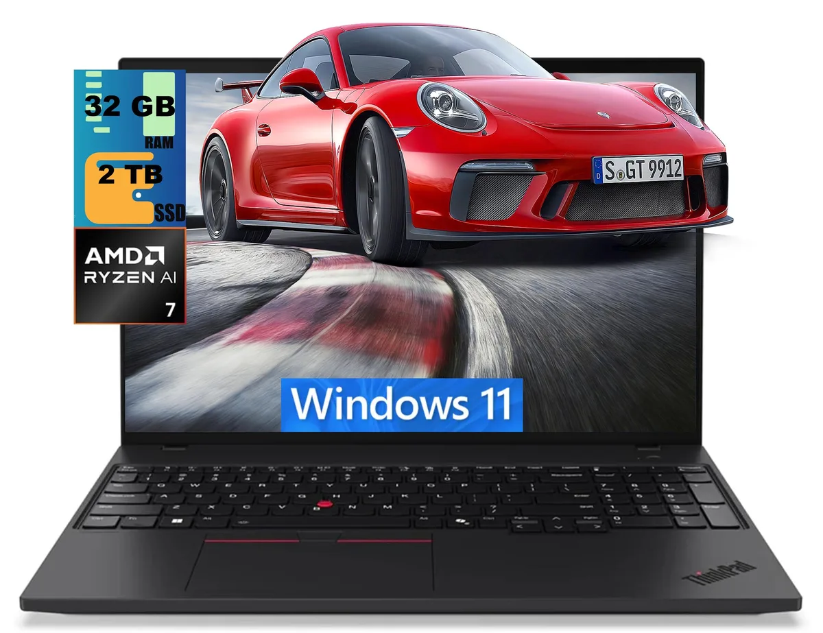 Black 16 inch OLED touchscreen laptop, slim profile, backlit keyboard and fingerprint reader