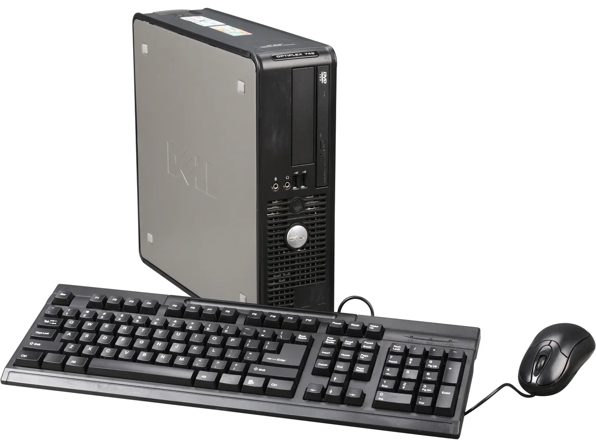 Small black Dell OptiPlex 745 slim desktop tower
