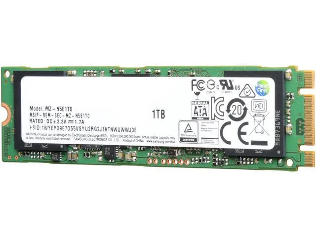 Green rectangular M.2 2280 SSD with black label and gold edge connector