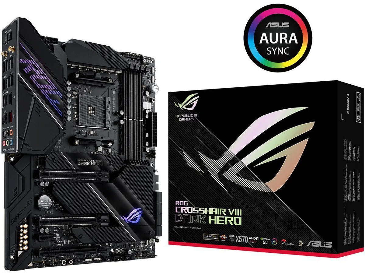 ATX motherboard dark finish AM4 socket X570 chipset