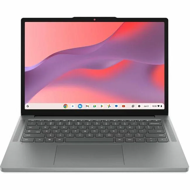 Gray 14 inch Chromebook with matte finish and English keyboard