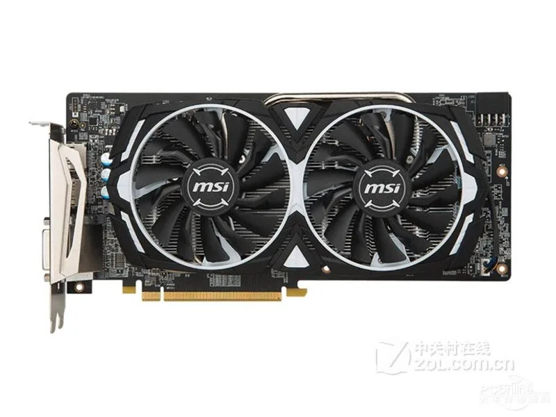 MSI Radeon RX 580 ARMOR dual-fan graphics card in black and silver
