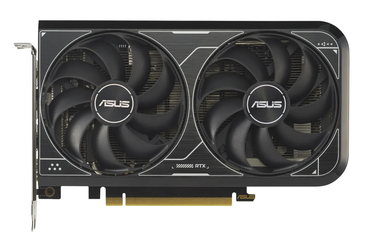 Black dual-fan graphics card, two-slot ATX form factor, 202 mm long