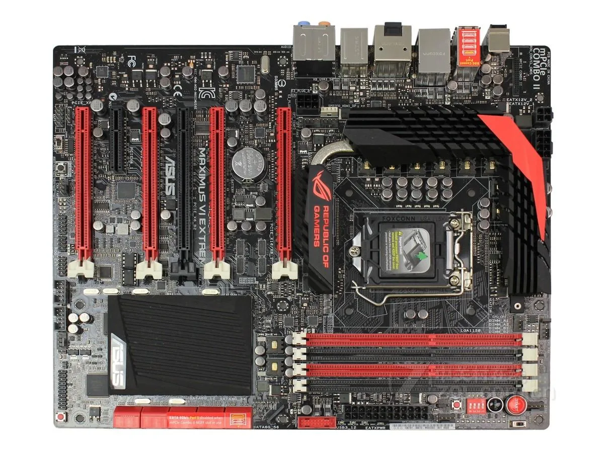 Black ATX motherboard with silver heatsinks and LGA 1150 socket