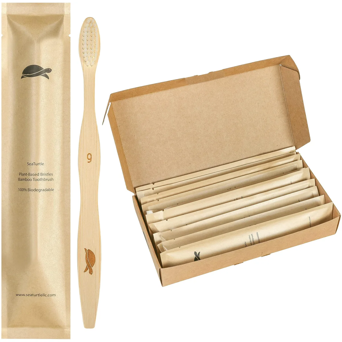  Sea Turtle castor Bamboo Toothbrushes Soft 10 Pack — product photo