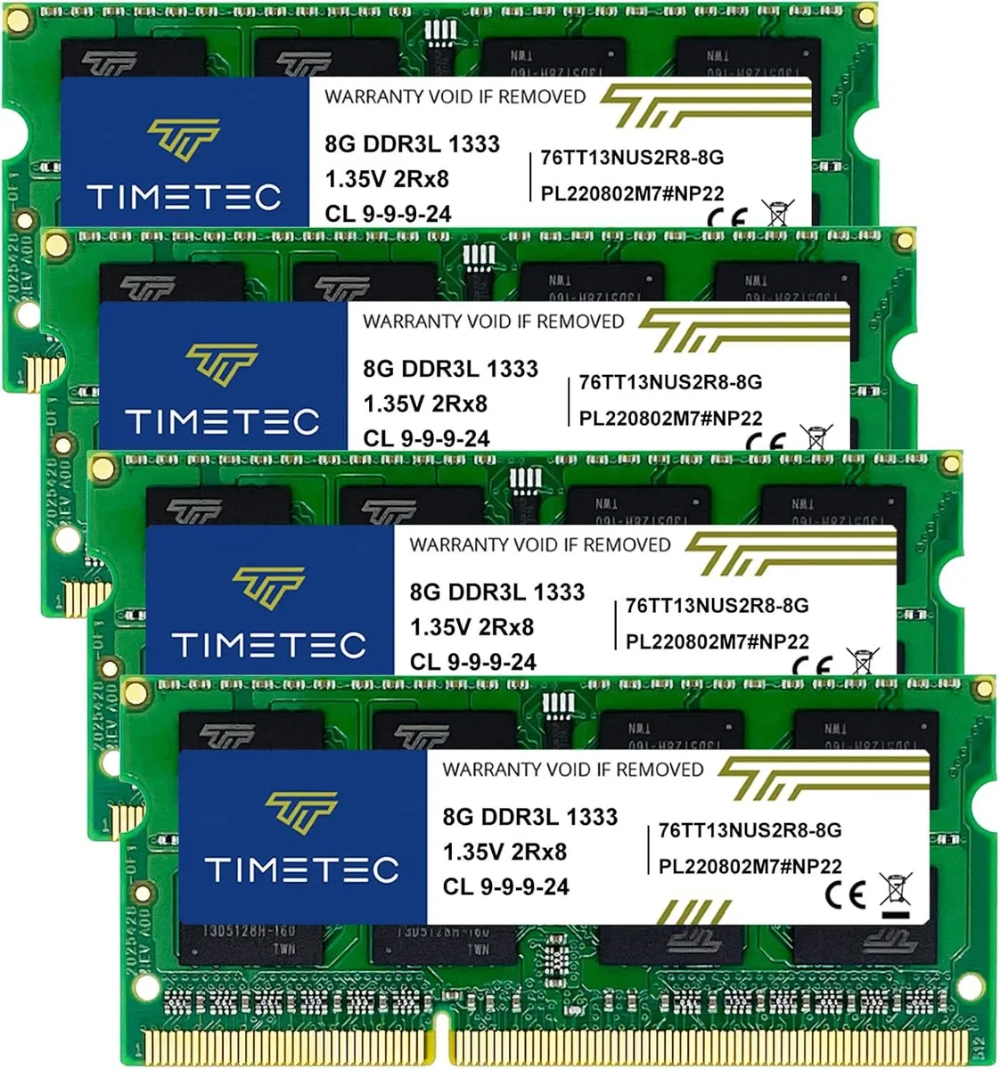 Timetec Timetec 32GB Kit (4x8GB) DDR3 1333MHz PC3-10600 CL9 1.5V 204-Pin SODIMM Laptop RAM — fotografie produktu