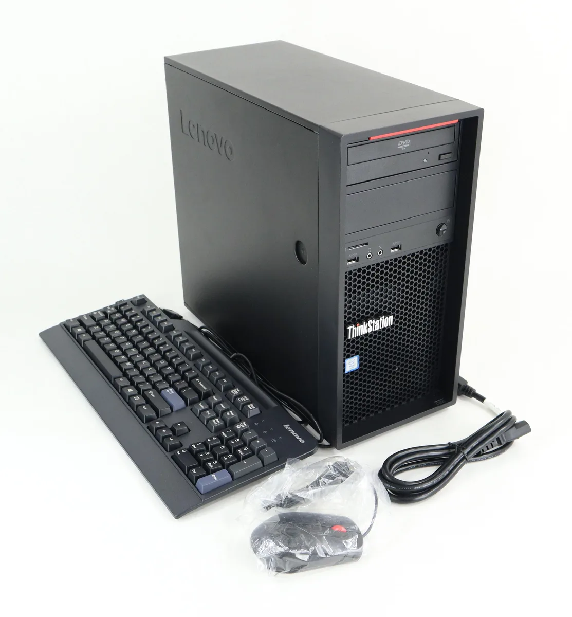 Grey tower workstation with DVD drive and front ports