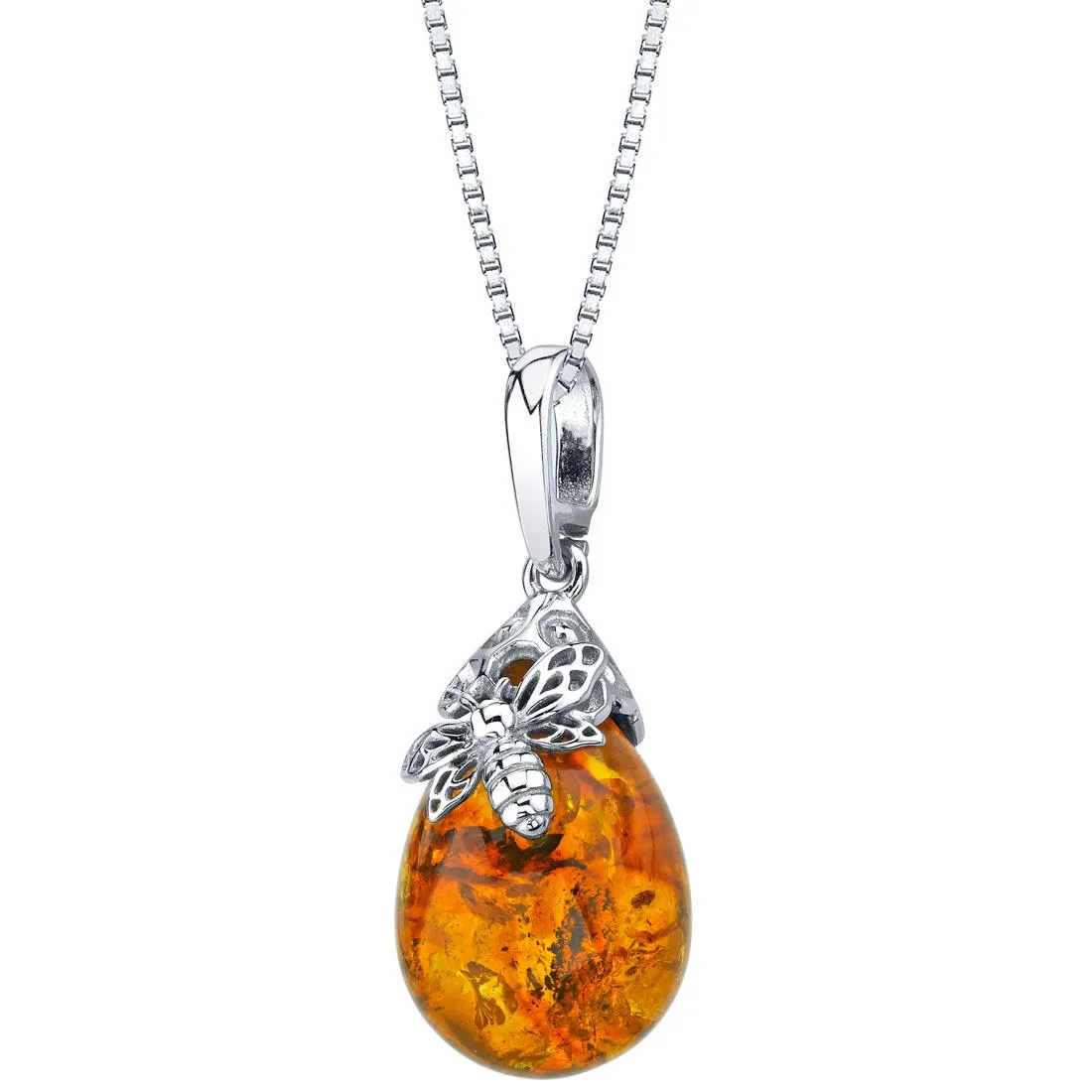 Oravo Oravo Baltic Amber Sterling Silver Bee Pendant Necklace 18 — foto do produto