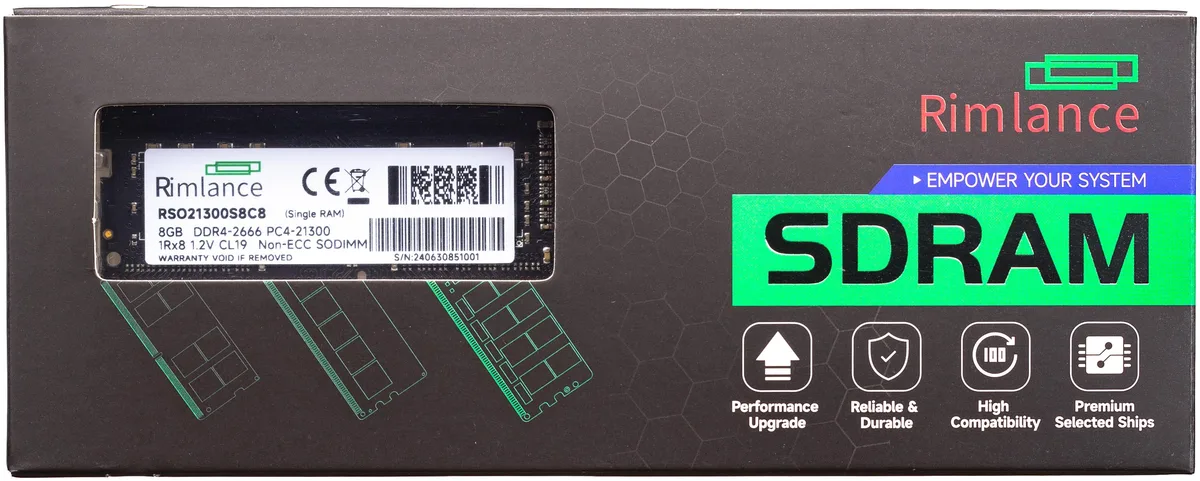 RIMLANCE RIMLANCE RSO21300S8C8 8GB 2666MHz DDR4 1.2V SODIMM 260-Pin — 商品照片