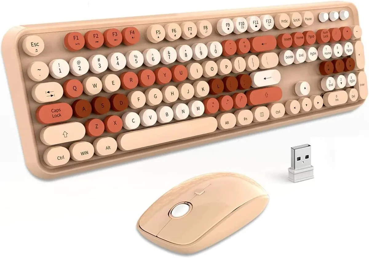 usbroway usbroway Wireless Keyboard and Mouse Combo Retro Typewriter 104 Keys 2.4GHz Brown Coffee — toote foto