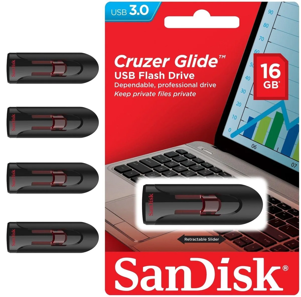 SanDisk SanDisk Cruzer Glide 3.0 16 GB USB 3.0 flash drive (lot of 4) — fotografie produktu