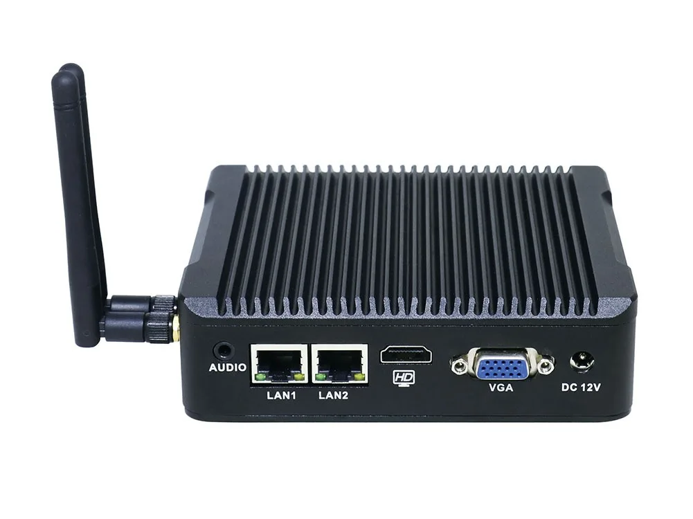 Compact black fanless Mini PC with anodised aluminium case