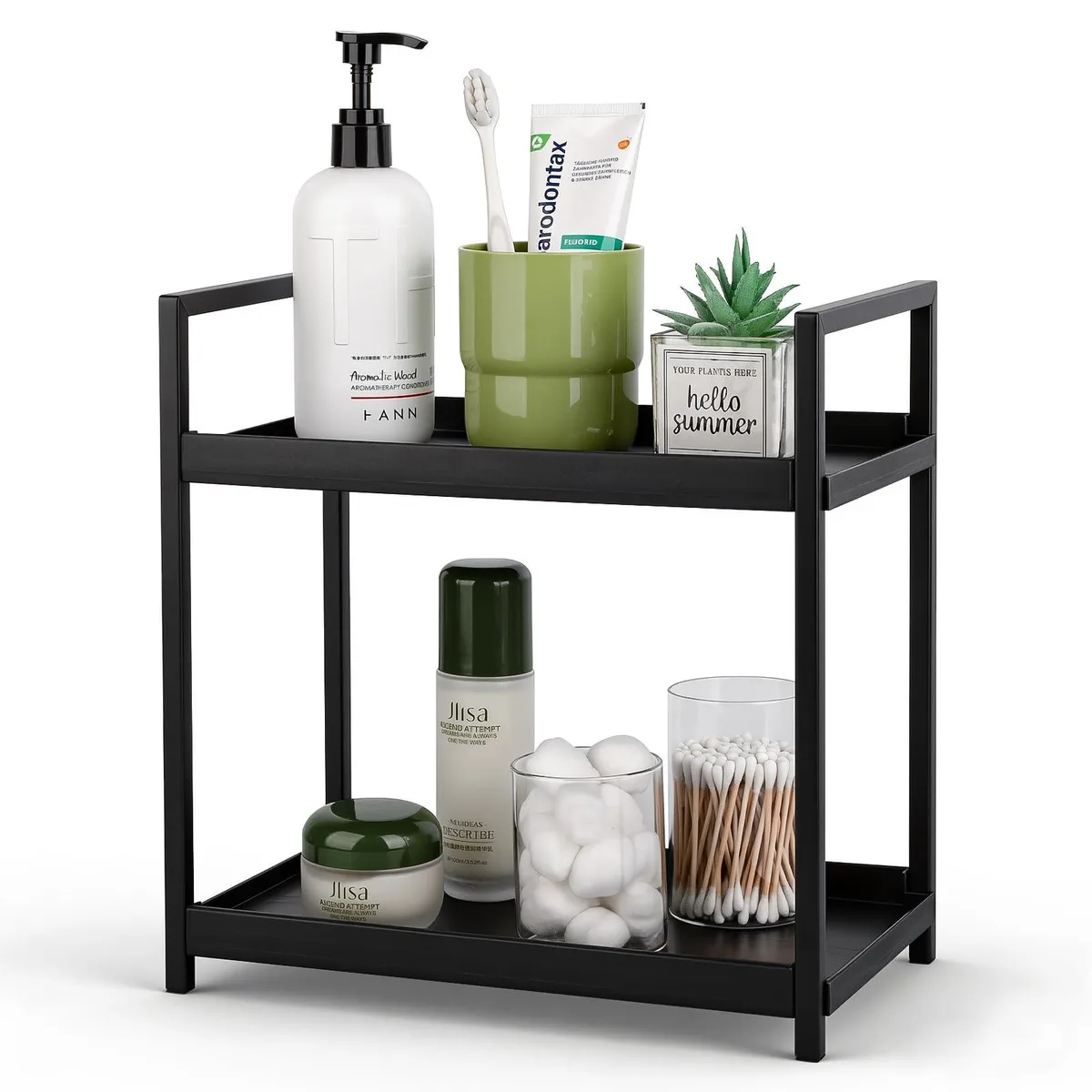 Anyoifax LC-02 decorative shelving, 2 tier, 7.7 x 2.8 x 12.8 in, Black — 商品照片