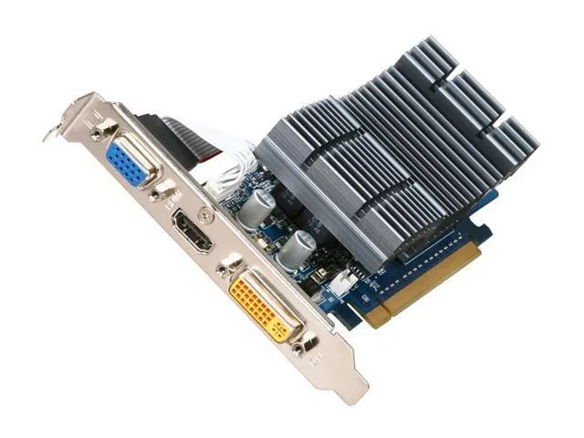 ASUS GeForce 8400 GS graphics card, low-profile fanless cooler, DVI HDMI D-SUB ports